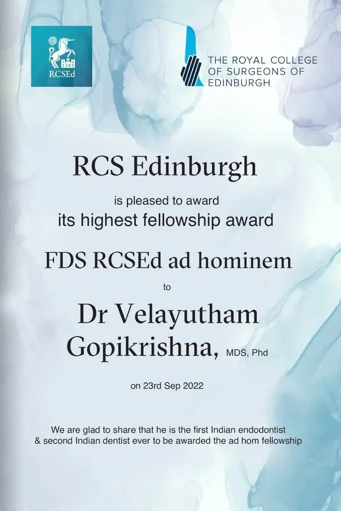 RCS Edinburgh Highest Fellowship Award FDS RCSEd Announcement