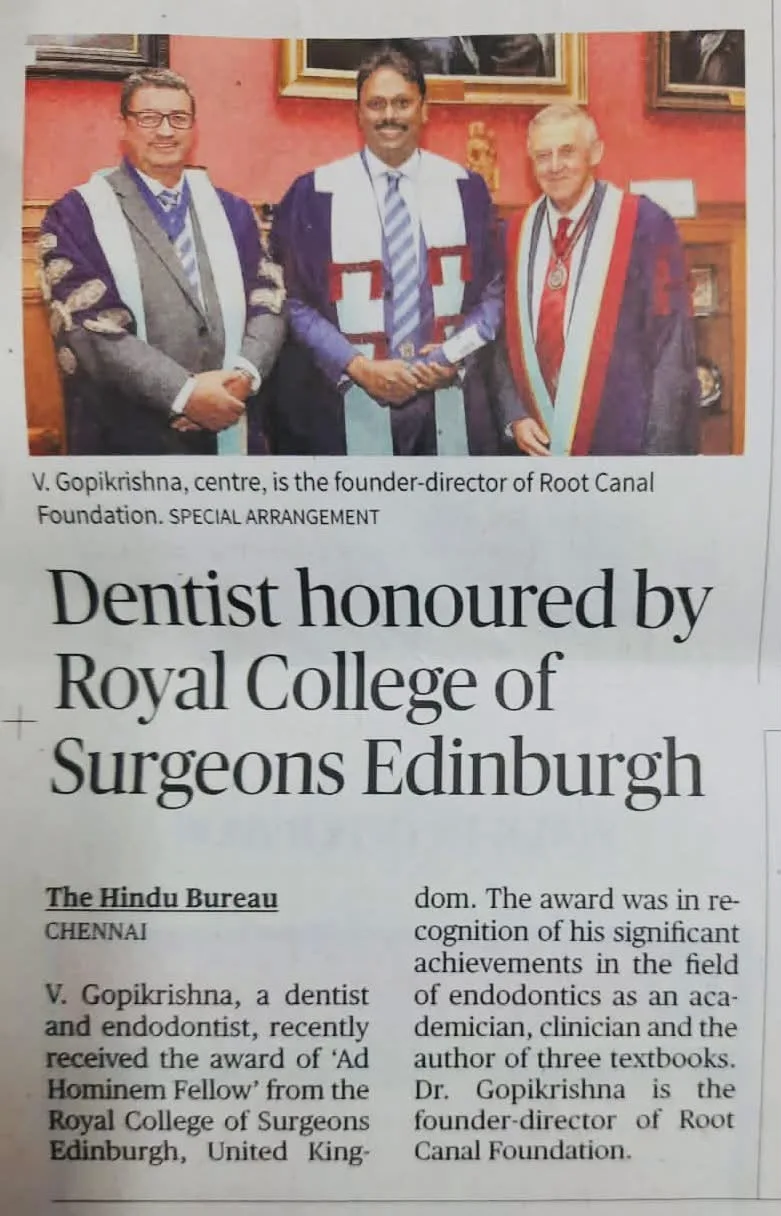 The Hindu: Dentist honoured by Royal College of Surgeons Edinburgh